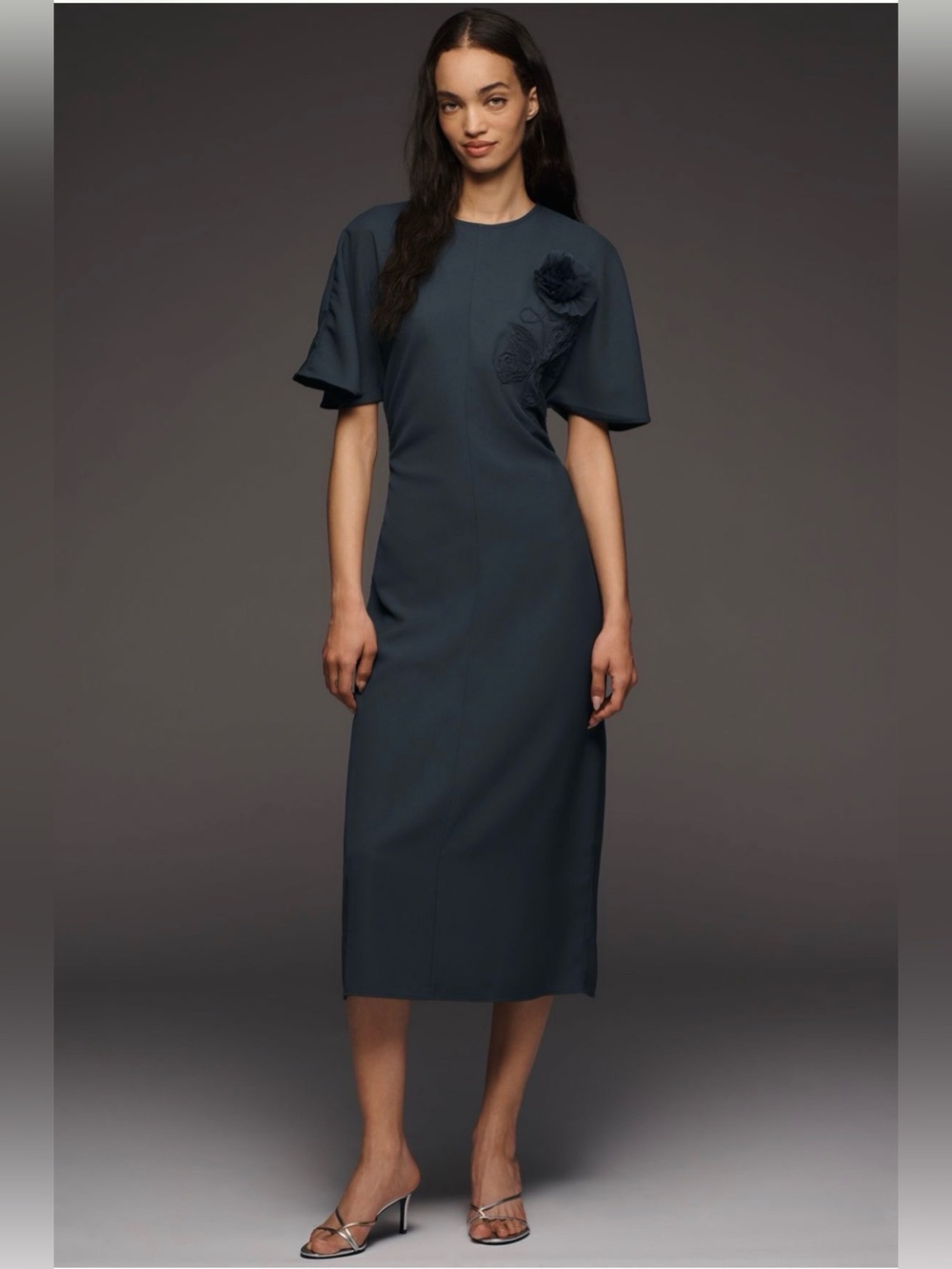 Anthropologie Maeve Ruched Short-Sleeve Midi Dress